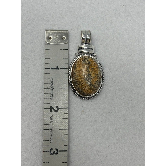 Vintage Roman Signed Pendant Silver Tone Brown Stone - Picture 5 of 5